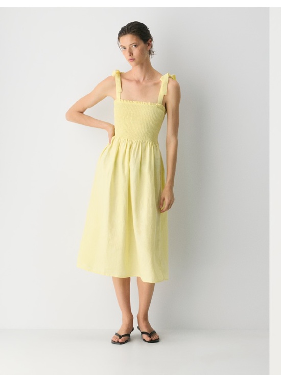Wilfred Dresses & Skirts - BNWT Wilfred golden hour dress - Smocked Tie-Shoulder Midi Dress in Pale Yellow